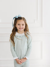 Load image into Gallery viewer, Girls Green Stripe Pajama with Ruffle Collar
