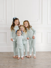 Load image into Gallery viewer, Green Stripe Pajamas with White Trim