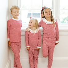 Load image into Gallery viewer, Girls Red Stripe Pajama with Ruffle Collar