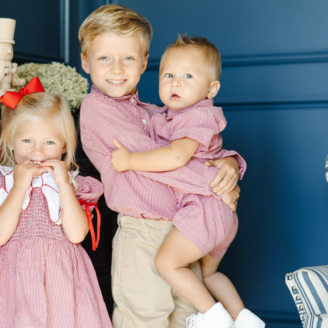 Boy Romper in Red Gingham