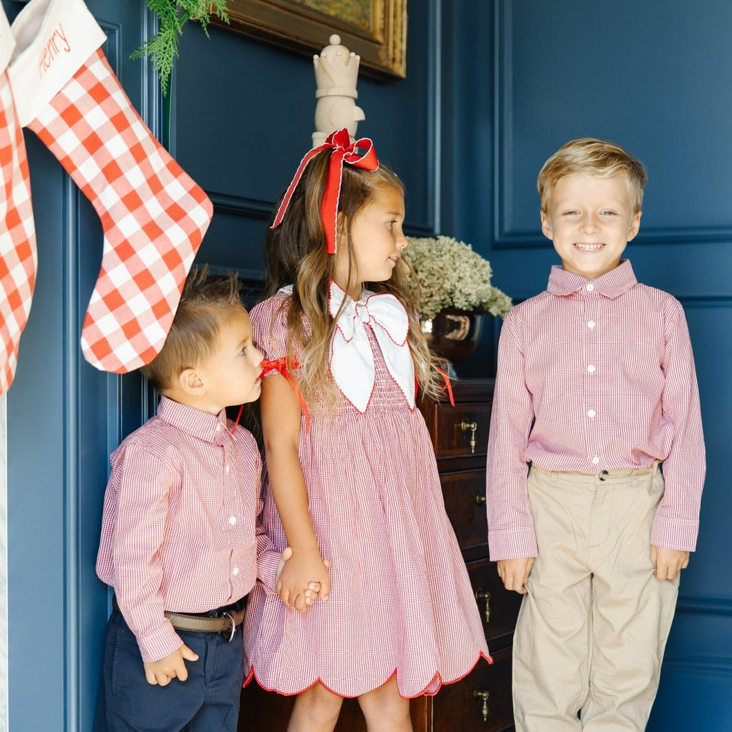 Boy Button Up Red Gingham